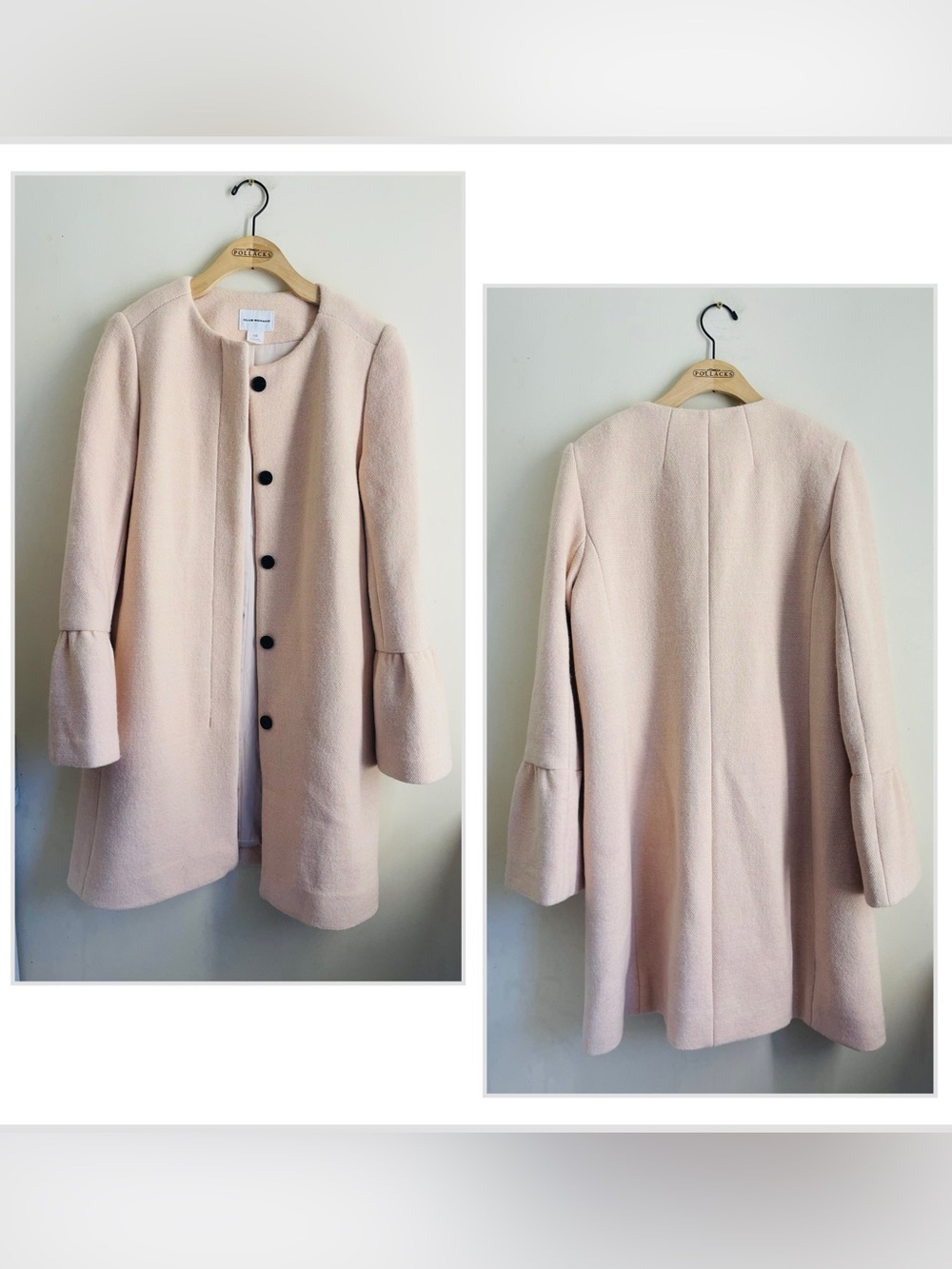 Club Monaco Blush Pink Wool Blend A Line Long Coat Bell Sleeve Large